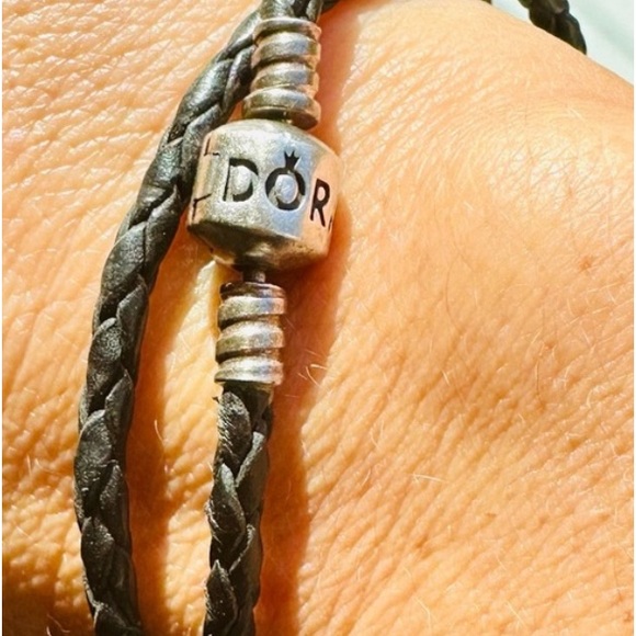 PANDORA BLACK DOUBLE WRAP BRAIDED BRACELET BARREL CLASP 18cm - Picture 4 of 4